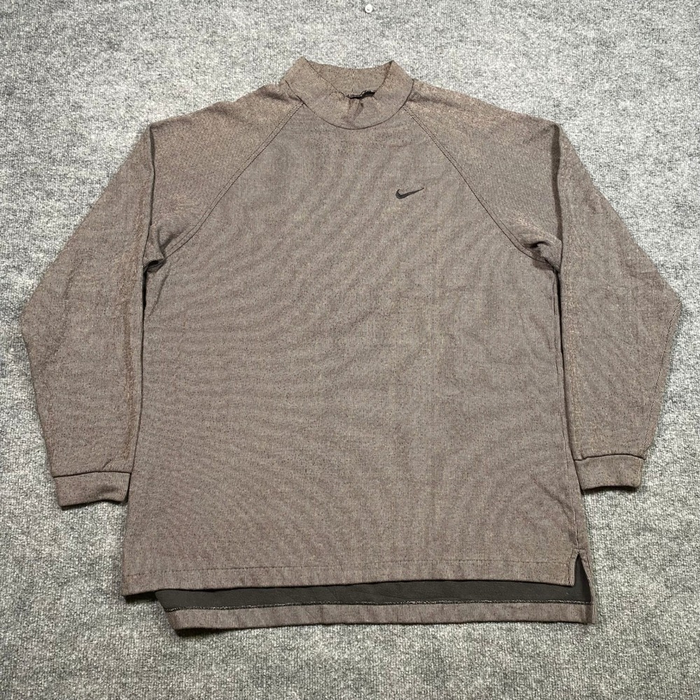Nike Golf Mens XXL Mock Neck‎ Sweatshirt Brown Ribbed Stripe Raglan Pullover